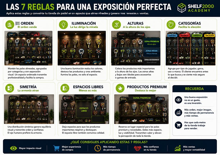 Las 7 reglas para una exposición perfecta en tiendas de pádel
